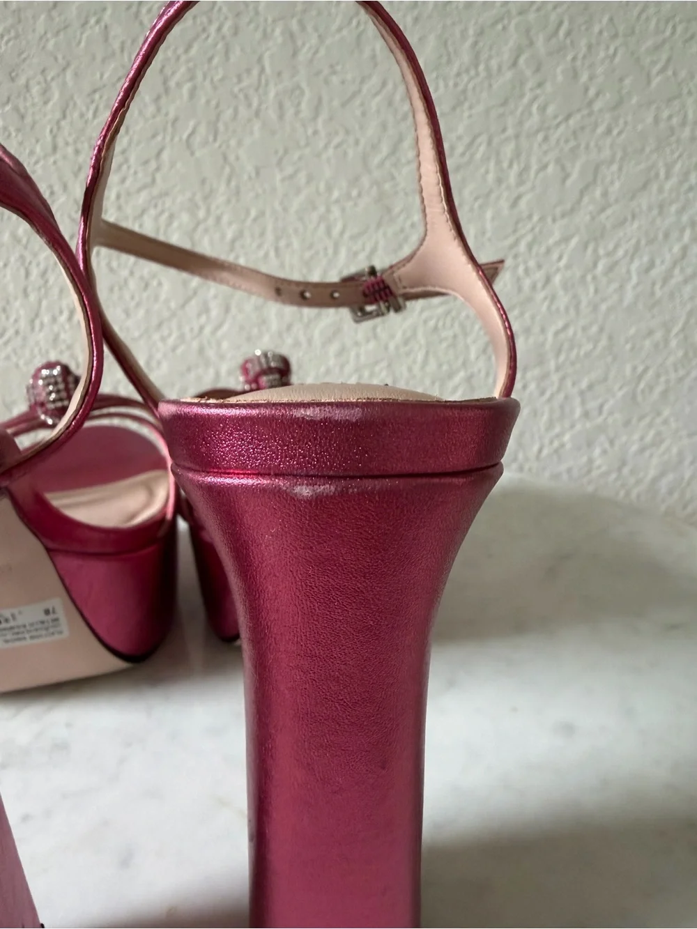 AQUA Metallic Pink Rhinestone Knot Platform Heels Size 7B Y2K-style
